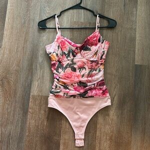 Express Body Contour Bodysuit - thong, S, floral pink